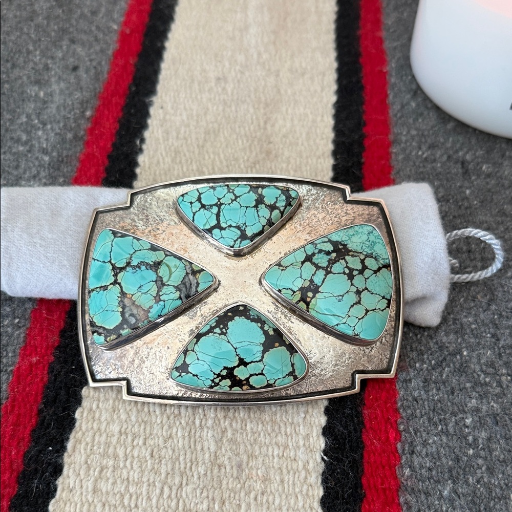 Turquoise and Silver Decorative Belt Buckle